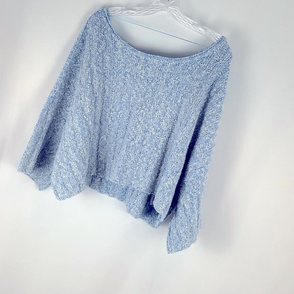 FREE PEOPLE GOOD DAY PULLOVER Slub Knit SWEATER Blue / White Size S|P NWOT